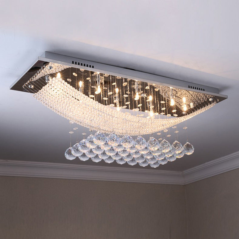 Contemporary Rectangle Flush Mount Lamp 8 Lights Crystal Ball Flushmount Light in Chrome Clearhalo 'Ceiling Lights' 'Close To Ceiling Lights' 'Close to ceiling' 'Flush mount' Lighting' 790440