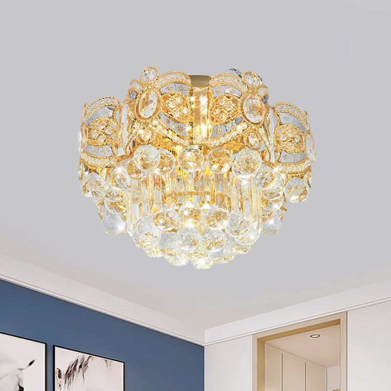 Gold LED Ceiling Flush Mount Contemporary Crystal Ball Round Flushmount Lighting, 16"/23.5" Width Gold 16" Clearhalo 'Ceiling Lights' 'Close To Ceiling Lights' 'Close to ceiling' 'Flush mount' Lighting' 790456