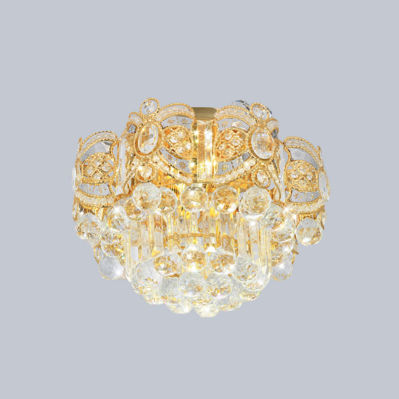 Gold LED Ceiling Flush Mount Contemporary Crystal Ball Round Flushmount Lighting, 16"/23.5" Width Clearhalo 'Ceiling Lights' 'Close To Ceiling Lights' 'Close to ceiling' 'Flush mount' Lighting' 790458