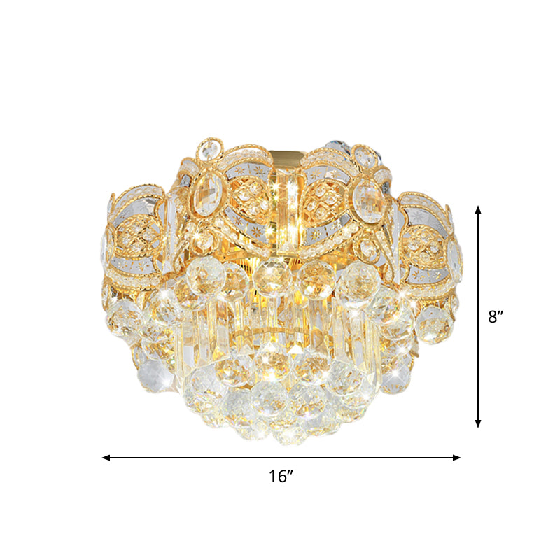 Gold LED Ceiling Flush Mount Contemporary Crystal Ball Round Flushmount Lighting, 16"/23.5" Width Clearhalo 'Ceiling Lights' 'Close To Ceiling Lights' 'Close to ceiling' 'Flush mount' Lighting' 790459