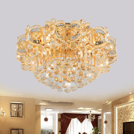 Gold LED Ceiling Flush Mount Contemporary Crystal Ball Round Flushmount Lighting, 16"/23.5" Width Gold 23.5" Clearhalo 'Ceiling Lights' 'Close To Ceiling Lights' 'Close to ceiling' 'Flush mount' Lighting' 790460