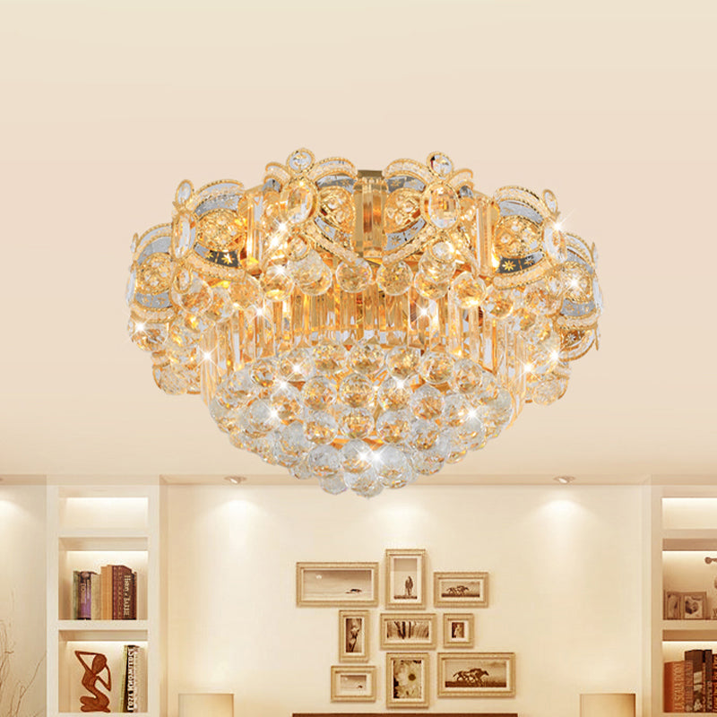 Gold LED Ceiling Flush Mount Contemporary Crystal Ball Round Flushmount Lighting, 16"/23.5" Width Clearhalo 'Ceiling Lights' 'Close To Ceiling Lights' 'Close to ceiling' 'Flush mount' Lighting' 790461