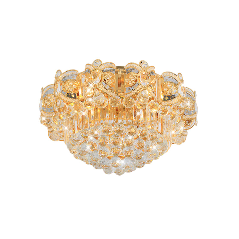 Gold LED Ceiling Flush Mount Contemporary Crystal Ball Round Flushmount Lighting, 16"/23.5" Width Clearhalo 'Ceiling Lights' 'Close To Ceiling Lights' 'Close to ceiling' 'Flush mount' Lighting' 790462