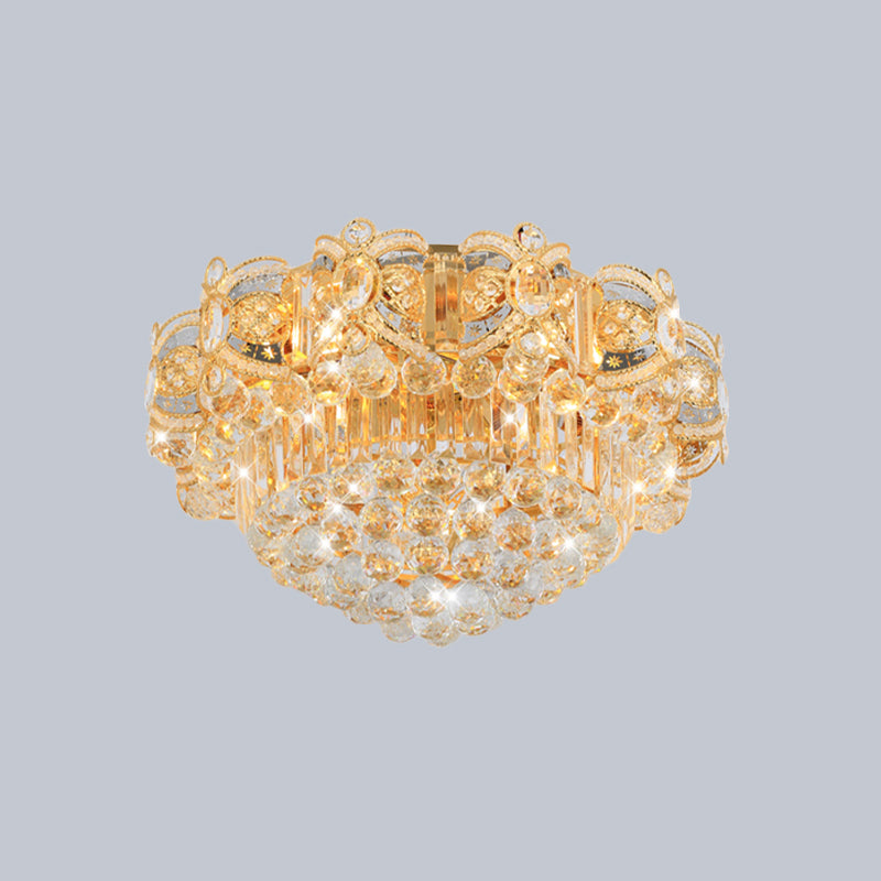 Gold LED Ceiling Flush Mount Contemporary Crystal Ball Round Flushmount Lighting, 16"/23.5" Width Clearhalo 'Ceiling Lights' 'Close To Ceiling Lights' 'Close to ceiling' 'Flush mount' Lighting' 790463