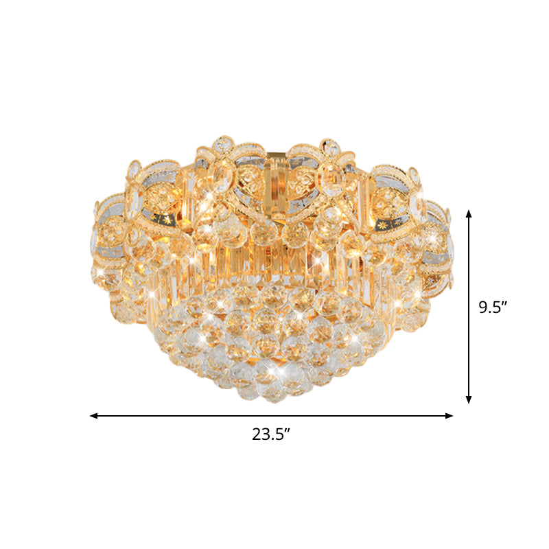 Gold LED Ceiling Flush Mount Contemporary Crystal Ball Round Flushmount Lighting, 16"/23.5" Width Clearhalo 'Ceiling Lights' 'Close To Ceiling Lights' 'Close to ceiling' 'Flush mount' Lighting' 790464