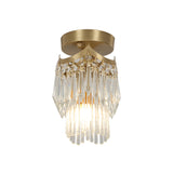 1-Bulb Wave Semi Mount Lighting Modern Brass Finish Crystal Drip Flush Ceiling Lamp Fixture Clearhalo 'Ceiling Lights' 'Close To Ceiling Lights' 'Close to ceiling' 'Semi-flushmount' Lighting' 790467