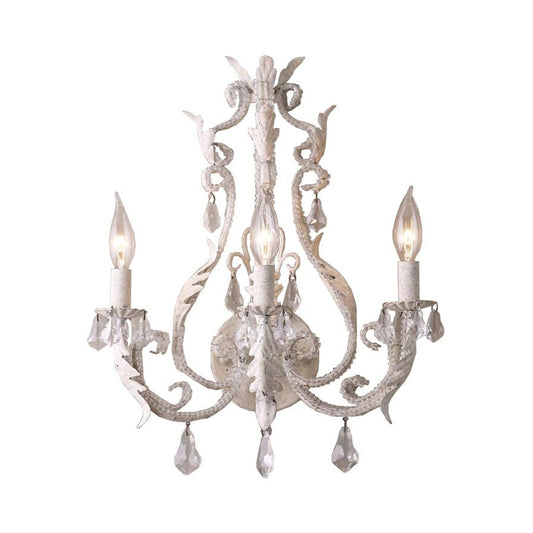 3 Bulbs Crystal Bead Wall Sconce Lighting Rustic White/Grey Candlestick Indoor Wall Mounted Lamp Fixture Clearhalo 'Wall Lamps & Sconces' 'Wall Lights' Lighting' 790474