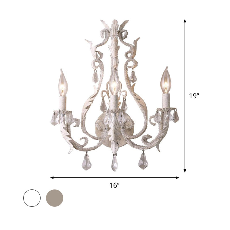 3 Bulbs Crystal Bead Wall Sconce Lighting Rustic White/Grey Candlestick Indoor Wall Mounted Lamp Fixture Clearhalo 'Wall Lamps & Sconces' 'Wall Lights' Lighting' 790476