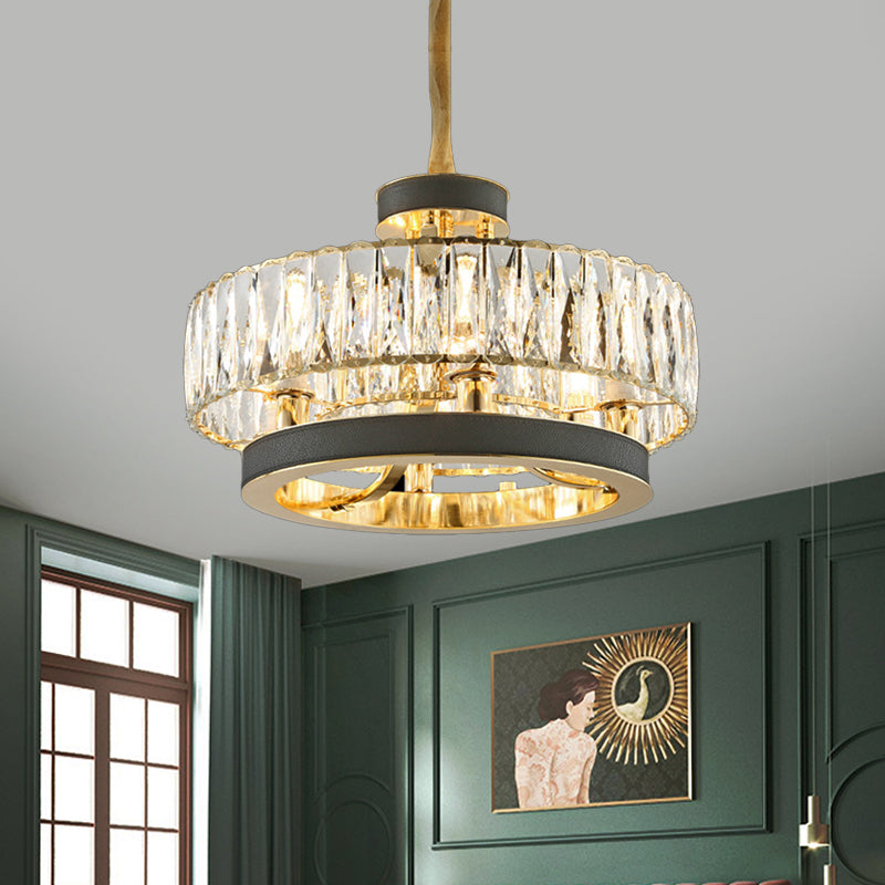 Crystal Encrusted Circle Hanging Lamp Modernism 5-Light Living Room Ceiling Chandelier in Black Clearhalo 'Ceiling Lights' 'Chandeliers' 'Glass shade' 'Glass' 'Modern Chandeliers' 'Modern' 'Pendant Lights' Lighting' 790482
