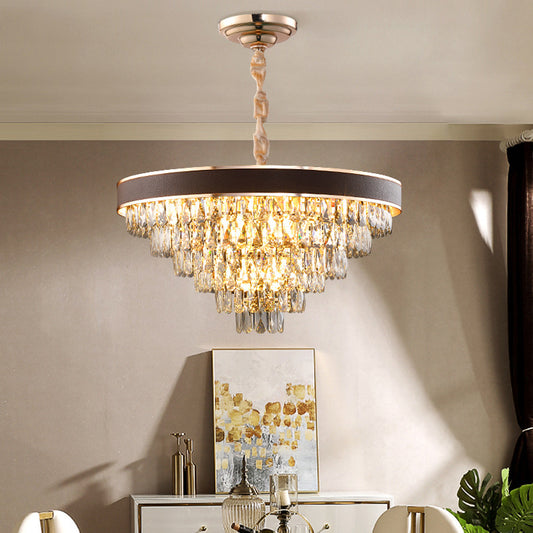Gold 6-Tier Tapered Pendant Light Contemporary Crystal 9 Bulbs Dining Room Chandelier Gold Clearhalo 'Ceiling Lights' 'Chandeliers' 'Modern Chandeliers' 'Modern' Lighting' 790485