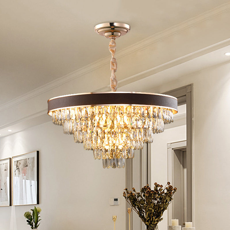 Gold 6-Tier Tapered Pendant Light Contemporary Crystal 9 Bulbs Dining Room Chandelier Clearhalo 'Ceiling Lights' 'Chandeliers' 'Modern Chandeliers' 'Modern' Lighting' 790486