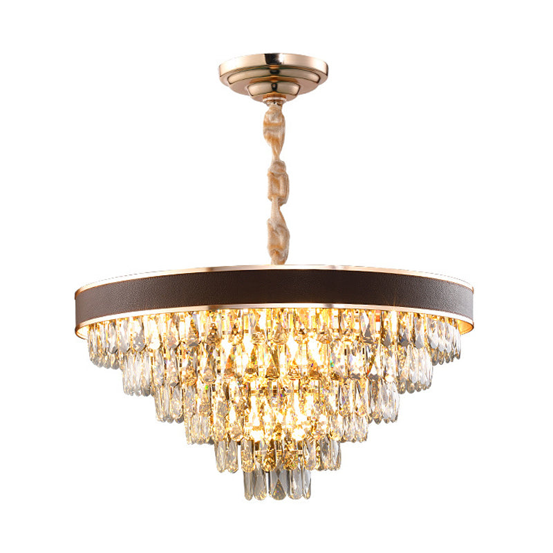 Gold 6-Tier Tapered Pendant Light Contemporary Crystal 9 Bulbs Dining Room Chandelier Clearhalo 'Ceiling Lights' 'Chandeliers' 'Modern Chandeliers' 'Modern' Lighting' 790487