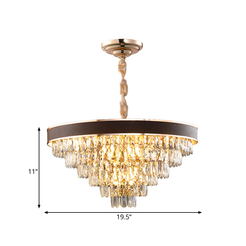 Gold 6-Tier Tapered Pendant Light Contemporary Crystal 9 Bulbs Dining Room Chandelier Clearhalo 'Ceiling Lights' 'Chandeliers' 'Modern Chandeliers' 'Modern' Lighting' 790488