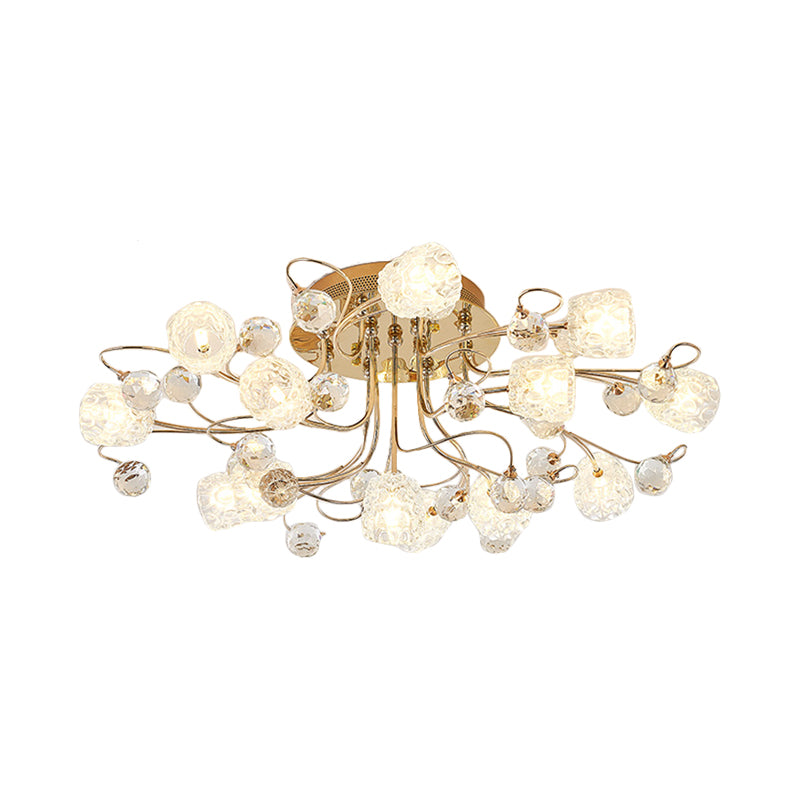 13 Lights Semi Flush Mount Chandelier Modern Flowerbud Bubble Glass Ceiling Lamp in Gold Clearhalo 'Ceiling Lights' 'Close To Ceiling Lights' 'Close to ceiling' 'Semi-flushmount' Lighting' 790490