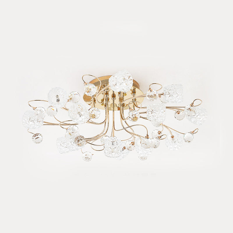 13 Lights Semi Flush Mount Chandelier Modern Flowerbud Bubble Glass Ceiling Lamp in Gold Clearhalo 'Ceiling Lights' 'Close To Ceiling Lights' 'Close to ceiling' 'Semi-flushmount' Lighting' 790491