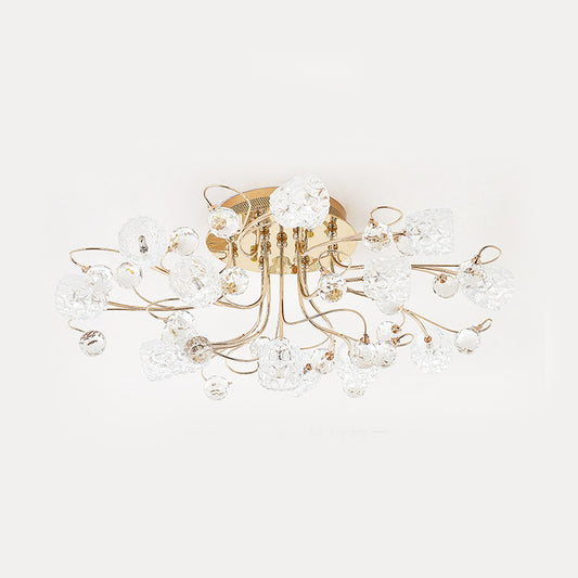 13 Lights Semi Flush Mount Chandelier Modern Flowerbud Bubble Glass Ceiling Lamp in Gold Clearhalo 'Ceiling Lights' 'Close To Ceiling Lights' 'Close to ceiling' 'Semi-flushmount' Lighting' 790491