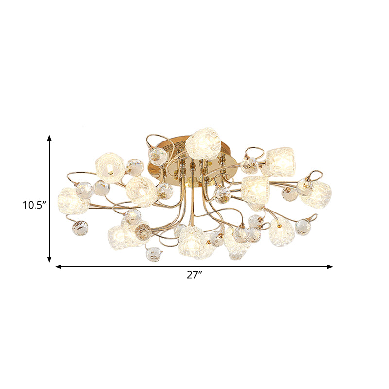 13 Lights Semi Flush Mount Chandelier Modern Flowerbud Bubble Glass Ceiling Lamp in Gold Clearhalo 'Ceiling Lights' 'Close To Ceiling Lights' 'Close to ceiling' 'Semi-flushmount' Lighting' 790492