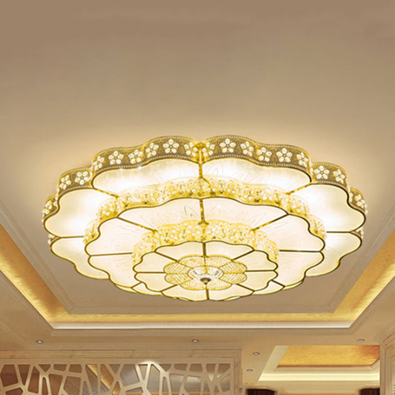 LED Flush Mount Fixture Contemporary Bedroom Ceiling Lamp with Flower Crystal Shade in Gold Gold Clearhalo 'Ceiling Lights' 'Close To Ceiling Lights' 'Close to ceiling' 'Flush mount' Lighting' 790493