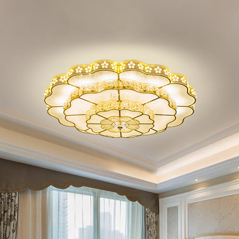 LED Flush Mount Fixture Contemporary Bedroom Ceiling Lamp with Flower Crystal Shade in Gold Clearhalo 'Ceiling Lights' 'Close To Ceiling Lights' 'Close to ceiling' 'Flush mount' Lighting' 790494