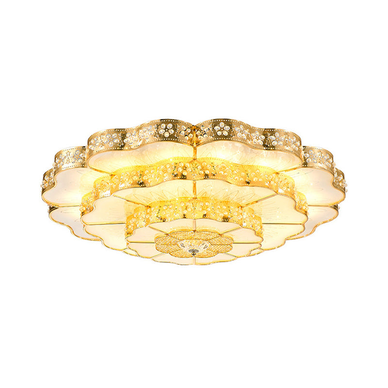 LED Flush Mount Fixture Contemporary Bedroom Ceiling Lamp with Flower Crystal Shade in Gold Clearhalo 'Ceiling Lights' 'Close To Ceiling Lights' 'Close to ceiling' 'Flush mount' Lighting' 790495