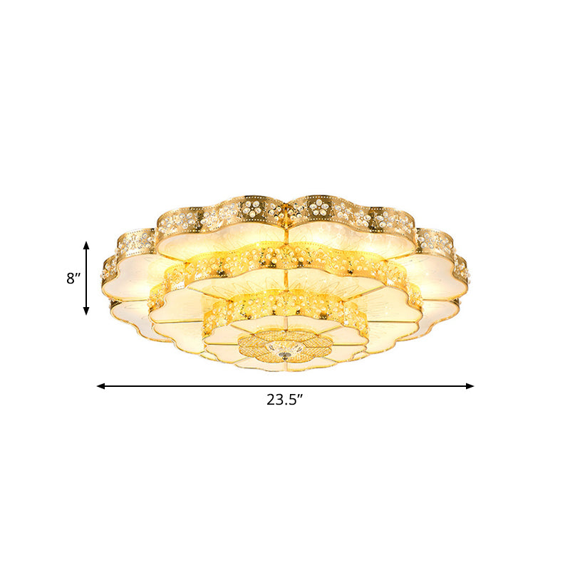 LED Flush Mount Fixture Contemporary Bedroom Ceiling Lamp with Flower Crystal Shade in Gold Clearhalo 'Ceiling Lights' 'Close To Ceiling Lights' 'Close to ceiling' 'Flush mount' Lighting' 790496