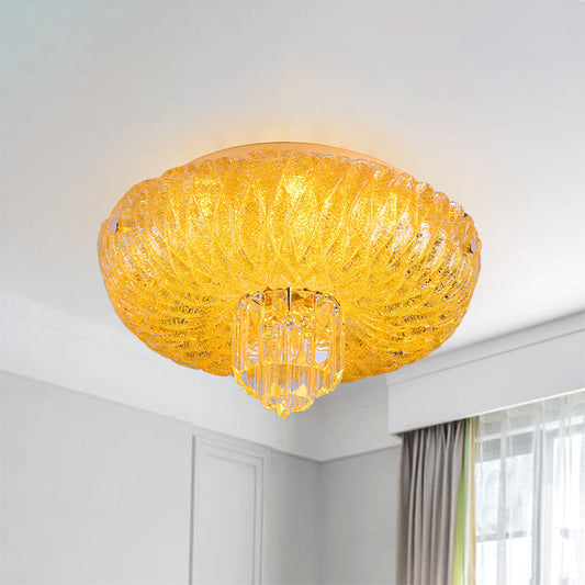 Faceted Crystal Gold Flush Mount Lighting Bowl Shade LED Contemporary Ceiling Lamp Gold Clearhalo 'Ceiling Lights' 'Close To Ceiling Lights' 'Close to ceiling' 'Flush mount' Lighting' 790497