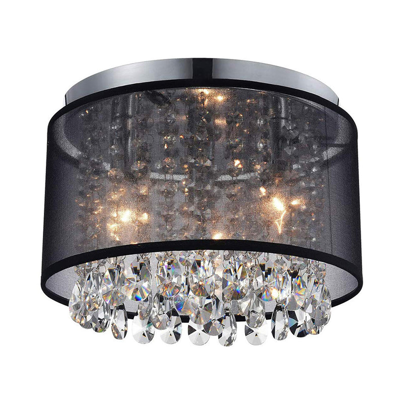 3 Lights Cylinder Flush Mount Lamp Simple Style Chrome Fabric Ceiling Light Fixture with Crystal Drops Clearhalo 'Ceiling Lights' 'Close To Ceiling Lights' 'Close to ceiling' 'Flush mount' Lighting' 790510