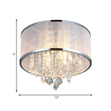 Drum Shade Fabric Flush Mount Fixture Simple 4 Lights Bedroom Close to Ceiling Light in Chrome with Crystal Accent Clearhalo 'Ceiling Lights' 'Close To Ceiling Lights' 'Close to ceiling' 'Flush mount' Lighting' 790516