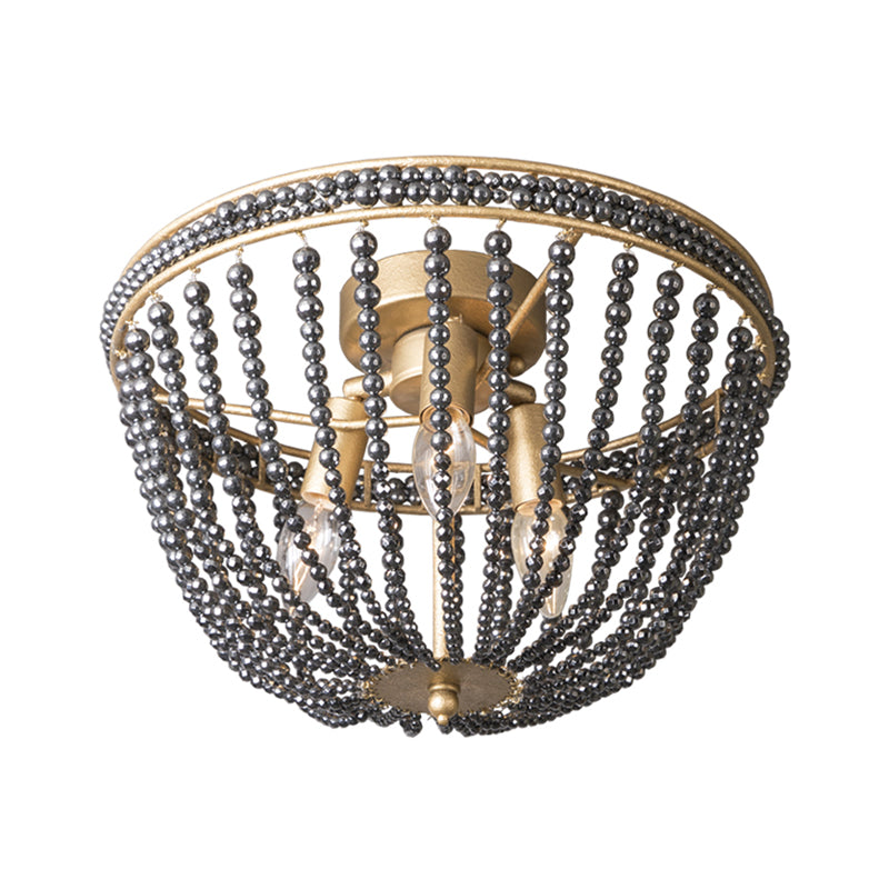 3 Bulbs Semi Flush Minimalist Living Room Ceiling Lighting with Basket Crystal Strand Shade in Gold Clearhalo 'Ceiling Lights' 'Close To Ceiling Lights' 'Close to ceiling' 'Semi-flushmount' Lighting' 790527