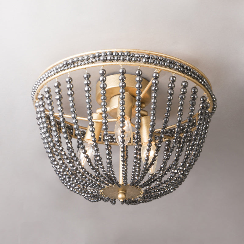 3 Bulbs Semi Flush Minimalist Living Room Ceiling Lighting with Basket Crystal Strand Shade in Gold Clearhalo 'Ceiling Lights' 'Close To Ceiling Lights' 'Close to ceiling' 'Semi-flushmount' Lighting' 790528