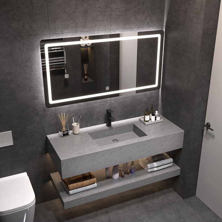 Wall Mount Mirror Included Sink Vanity for Bathroom with Sink Faucet Vanity & Faucet & Smart Mirror Stone Clearhalo 'Bathroom Remodel & Bathroom Fixtures' 'Bathroom Vanities' 'bathroom_vanities' 'Home Improvement' 'home_improvement' 'home_improvement_bathroom_vanities' 7905467