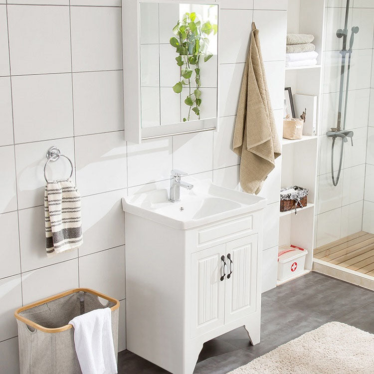 Freestanding Wood Mirror Included Sink Vanity with Sink for Bathroom Clearhalo 'Bathroom Remodel & Bathroom Fixtures' 'Bathroom Vanities' 'bathroom_vanities' 'Home Improvement' 'home_improvement' 'home_improvement_bathroom_vanities' 7905496