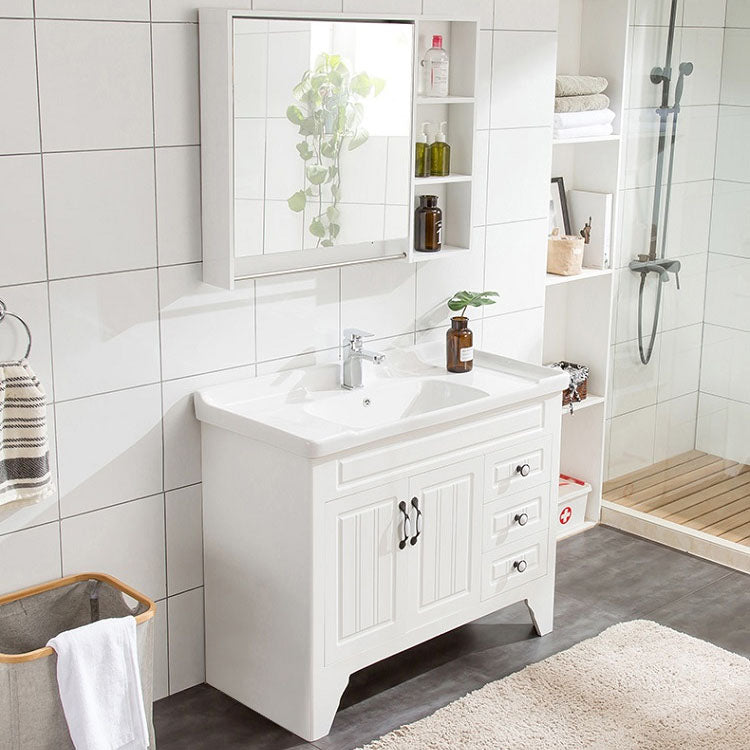 Freestanding Wood Mirror Included Sink Vanity with Sink for Bathroom Clearhalo 'Bathroom Remodel & Bathroom Fixtures' 'Bathroom Vanities' 'bathroom_vanities' 'Home Improvement' 'home_improvement' 'home_improvement_bathroom_vanities' 7905498