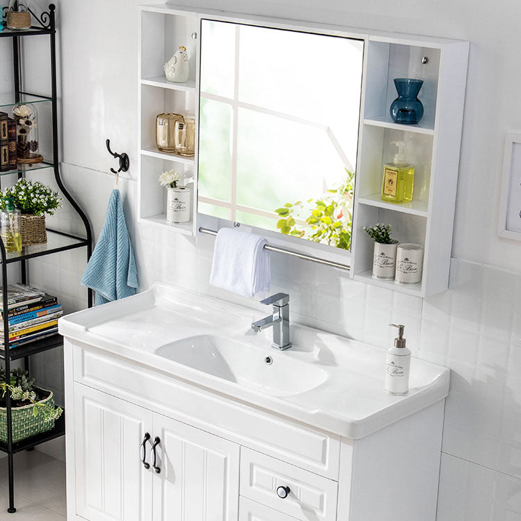 Freestanding Wood Mirror Included Sink Vanity with Sink for Bathroom Clearhalo 'Bathroom Remodel & Bathroom Fixtures' 'Bathroom Vanities' 'bathroom_vanities' 'Home Improvement' 'home_improvement' 'home_improvement_bathroom_vanities' 7905499