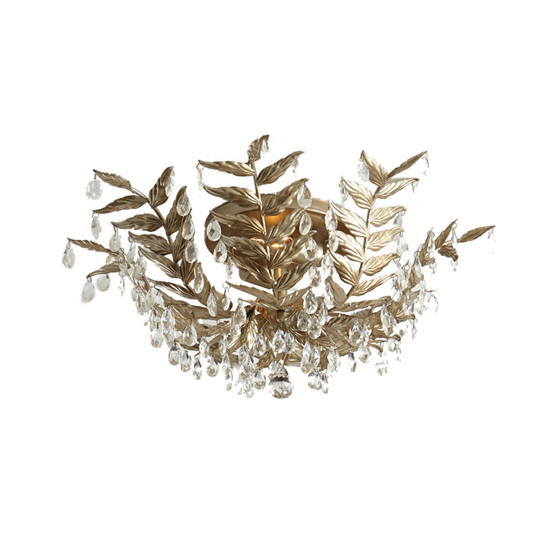 Crystal Orb Gold/Black Semi-Flush Mount Leaf 10 Heads Classic Style Close to Ceiling Light for Bedroom Clearhalo 'Ceiling Lights' 'Close To Ceiling Lights' 'Close to ceiling' 'Flush mount' Lighting' 790553