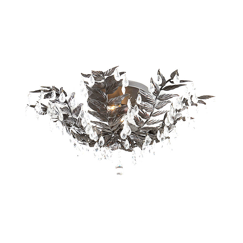 Crystal Orb Gold/Black Semi-Flush Mount Leaf 10 Heads Classic Style Close to Ceiling Light for Bedroom Clearhalo 'Ceiling Lights' 'Close To Ceiling Lights' 'Close to ceiling' 'Flush mount' Lighting' 790558