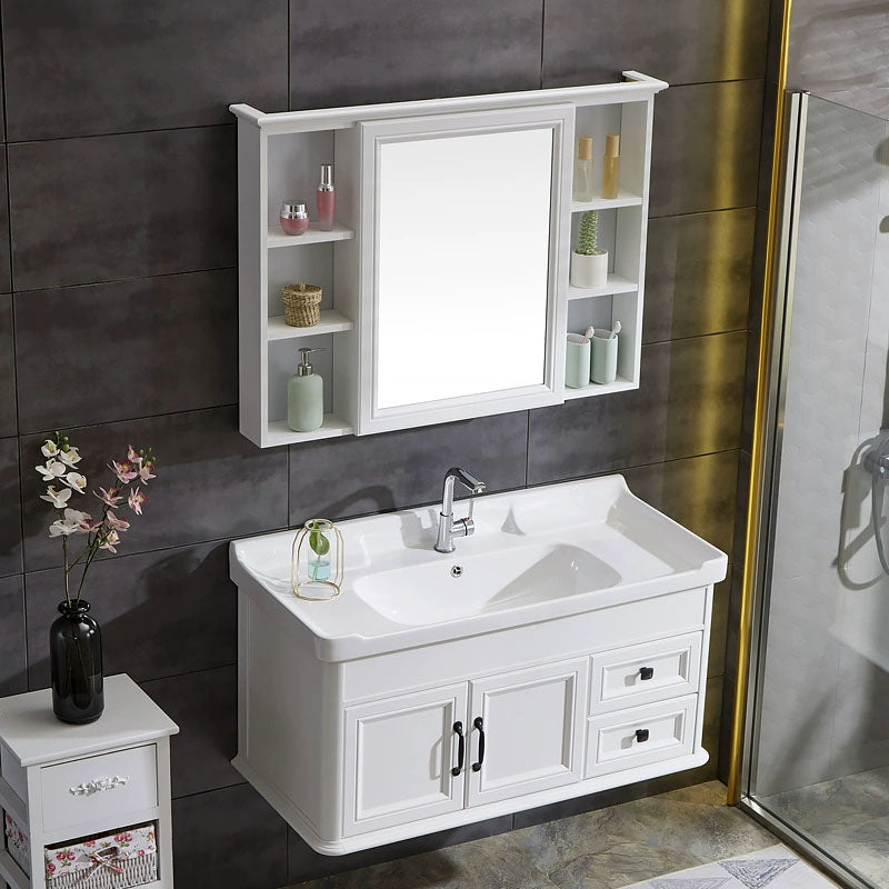 Wall Mount Mirror Included Sink Vanity with Sink for Bathroom Vanity & Faucet & Mirror Cabinet 40"L x 19"W x 20"H White Clearhalo 'Bathroom Remodel & Bathroom Fixtures' 'Bathroom Vanities' 'bathroom_vanities' 'Home Improvement' 'home_improvement' 'home_improvement_bathroom_vanities' 7905588