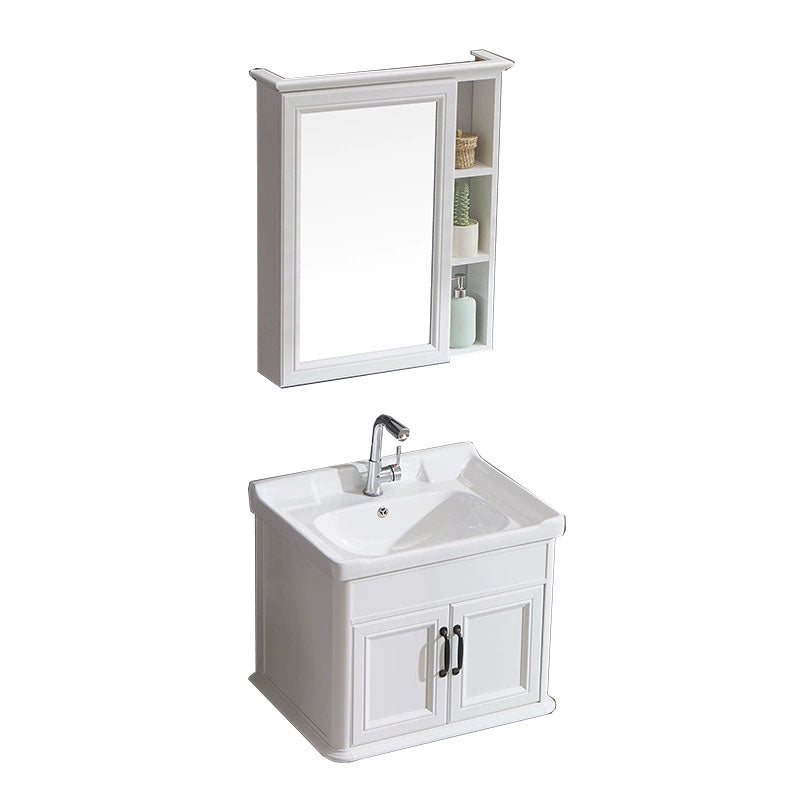 Wall Mount Mirror Included Sink Vanity with Sink for Bathroom Vanity & Faucet & Mirror Cabinet 24"L x 19"W x 20"H White Clearhalo 'Bathroom Remodel & Bathroom Fixtures' 'Bathroom Vanities' 'bathroom_vanities' 'Home Improvement' 'home_improvement' 'home_improvement_bathroom_vanities' 7905590