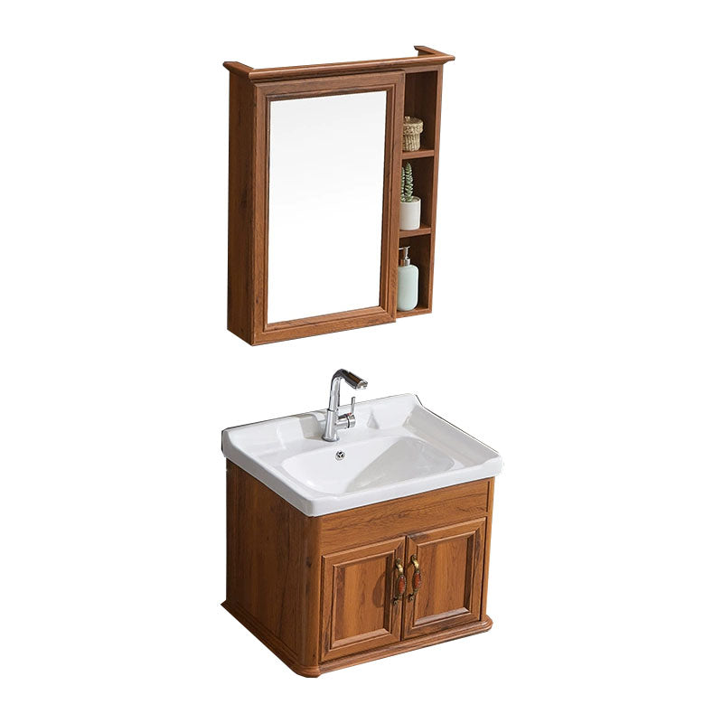 Wall Mount Mirror Included Sink Vanity with Sink for Bathroom Vanity & Faucet & Mirror Cabinet 24"L x 19"W x 20"H Brown Clearhalo 'Bathroom Remodel & Bathroom Fixtures' 'Bathroom Vanities' 'bathroom_vanities' 'Home Improvement' 'home_improvement' 'home_improvement_bathroom_vanities' 7905596
