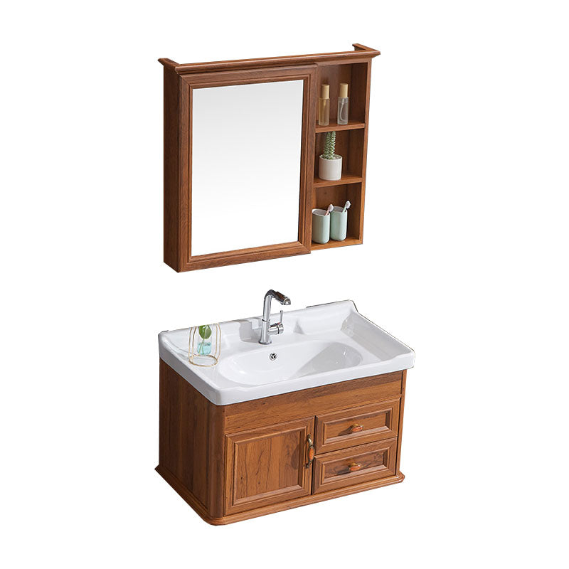 Wall Mount Mirror Included Sink Vanity with Sink for Bathroom Vanity & Faucet & Mirror Cabinet Brown Clearhalo 'Bathroom Remodel & Bathroom Fixtures' 'Bathroom Vanities' 'bathroom_vanities' 'Home Improvement' 'home_improvement' 'home_improvement_bathroom_vanities' 7905598