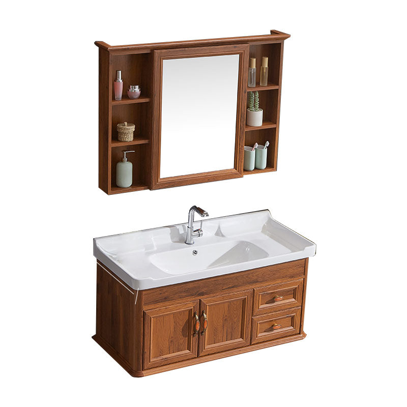 Wall Mount Mirror Included Sink Vanity with Sink for Bathroom Vanity & Faucet & Mirror Cabinet 36"L x 19"W x 20"H Brown Clearhalo 'Bathroom Remodel & Bathroom Fixtures' 'Bathroom Vanities' 'bathroom_vanities' 'Home Improvement' 'home_improvement' 'home_improvement_bathroom_vanities' 7905601