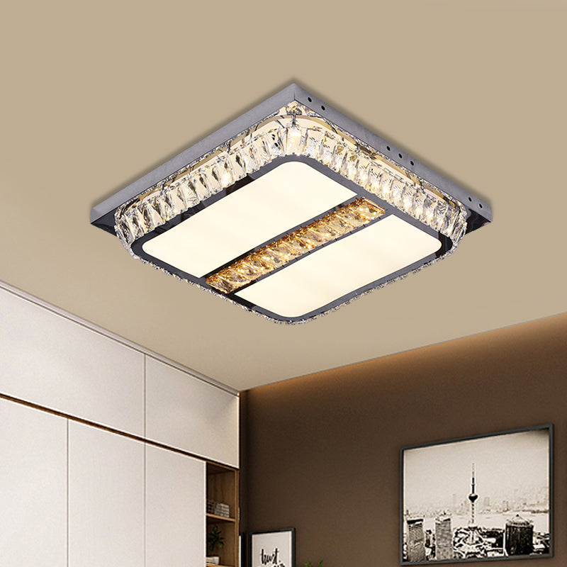 Simple Square Flush Mount Beveled Crystal Embedded LED Ceiling Lighting in Chrome Clearhalo 'Ceiling Lights' 'Close To Ceiling Lights' 'Close to ceiling' 'Flush mount' Lighting' 790568