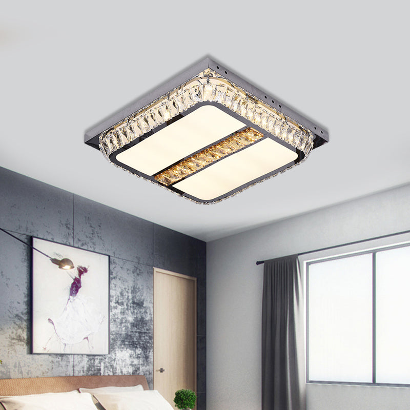 Simple Square Flush Mount Beveled Crystal Embedded LED Ceiling Lighting in Chrome Clearhalo 'Ceiling Lights' 'Close To Ceiling Lights' 'Close to ceiling' 'Flush mount' Lighting' 790569