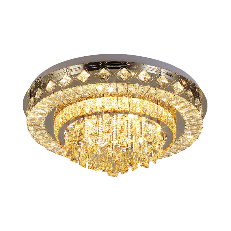 Faceted Cut Crystal Tiers Ceiling Flush Modernist Living Room LED Flush Mount Light in Chrome Clearhalo 'Ceiling Lights' 'Close To Ceiling Lights' 'Close to ceiling' 'Flush mount' Lighting' 790572