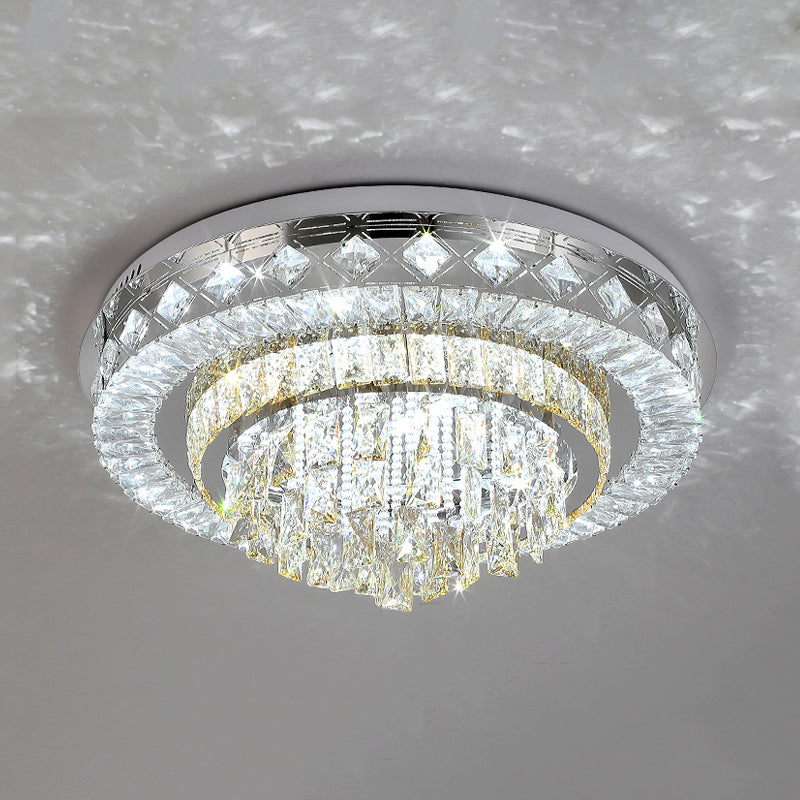 Faceted Cut Crystal Tiers Ceiling Flush Modernist Living Room LED Flush Mount Light in Chrome Clearhalo 'Ceiling Lights' 'Close To Ceiling Lights' 'Close to ceiling' 'Flush mount' Lighting' 790573