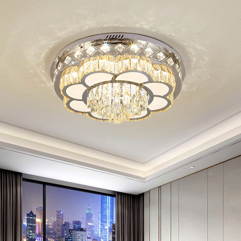 Faceted Cut Crystal Tiers Ceiling Flush Modernist Living Room LED Flush Mount Light in Chrome Clearhalo 'Ceiling Lights' 'Close To Ceiling Lights' 'Close to ceiling' 'Flush mount' Lighting' 790580