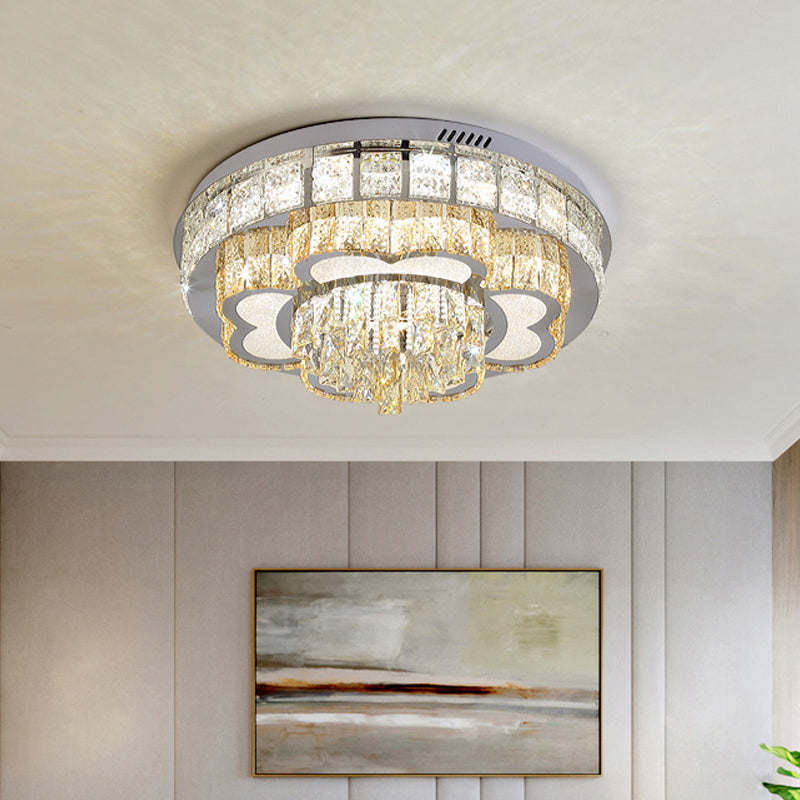 Faceted Cut Crystal Tiers Ceiling Flush Modernist Living Room LED Flush Mount Light in Chrome Chrome D Clearhalo 'Ceiling Lights' 'Close To Ceiling Lights' 'Close to ceiling' 'Flush mount' Lighting' 790583