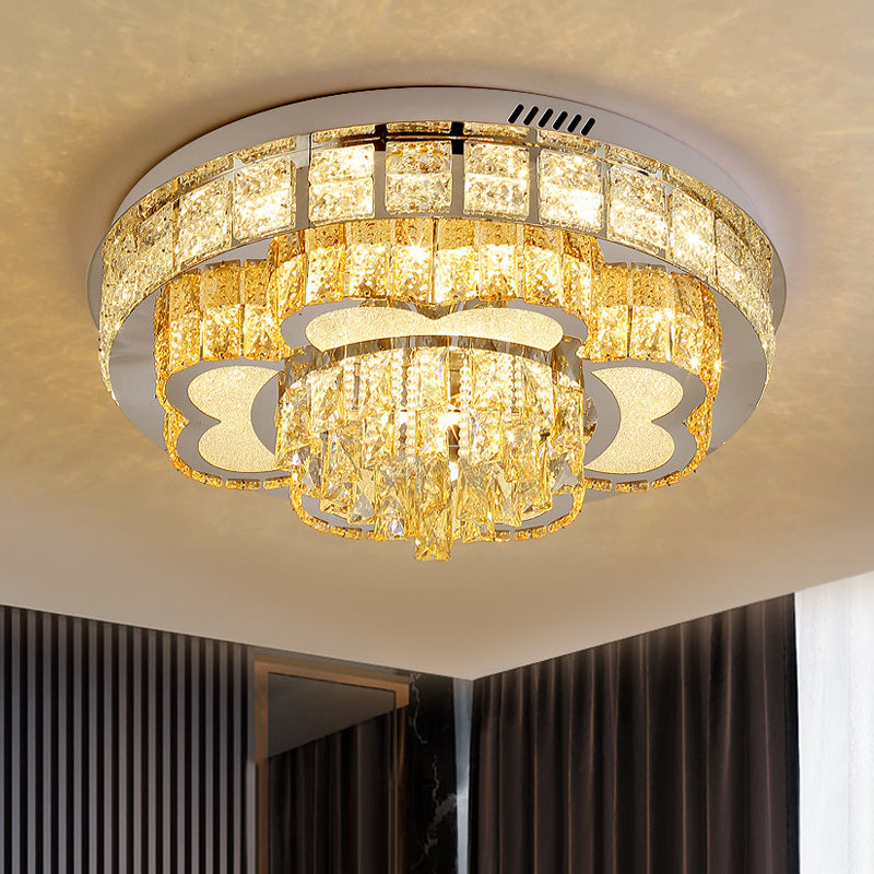 Faceted Cut Crystal Tiers Ceiling Flush Modernist Living Room LED Flush Mount Light in Chrome Clearhalo 'Ceiling Lights' 'Close To Ceiling Lights' 'Close to ceiling' 'Flush mount' Lighting' 790584