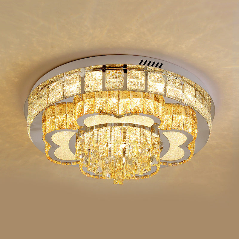 Faceted Cut Crystal Tiers Ceiling Flush Modernist Living Room LED Flush Mount Light in Chrome Clearhalo 'Ceiling Lights' 'Close To Ceiling Lights' 'Close to ceiling' 'Flush mount' Lighting' 790586