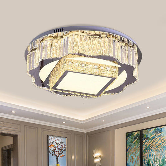 K9 Crystal LED Flushmount Lighting Modern Chrome Flower and Square Hotel Ceiling Flush Light Chrome Clearhalo 'Ceiling Lights' 'Close To Ceiling Lights' 'Close to ceiling' 'Flush mount' Lighting' 790587